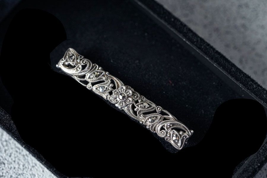 ヴィンテージ チェコ オーストリア製 マーカサイト シルバー バーブローチ 4 5 cm ga 1241