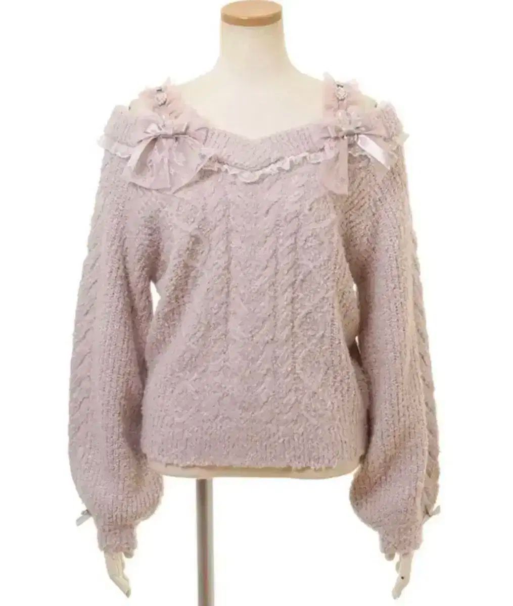 リズリサ ピンク リボン オフショルダー ニット