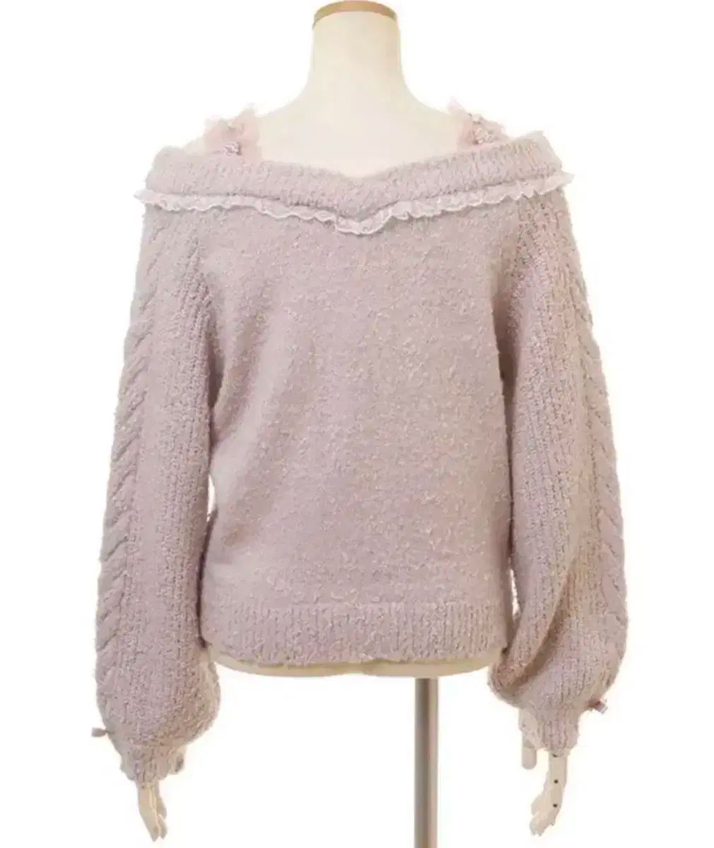 リズリサ ピンク リボン オフショルダー ニット