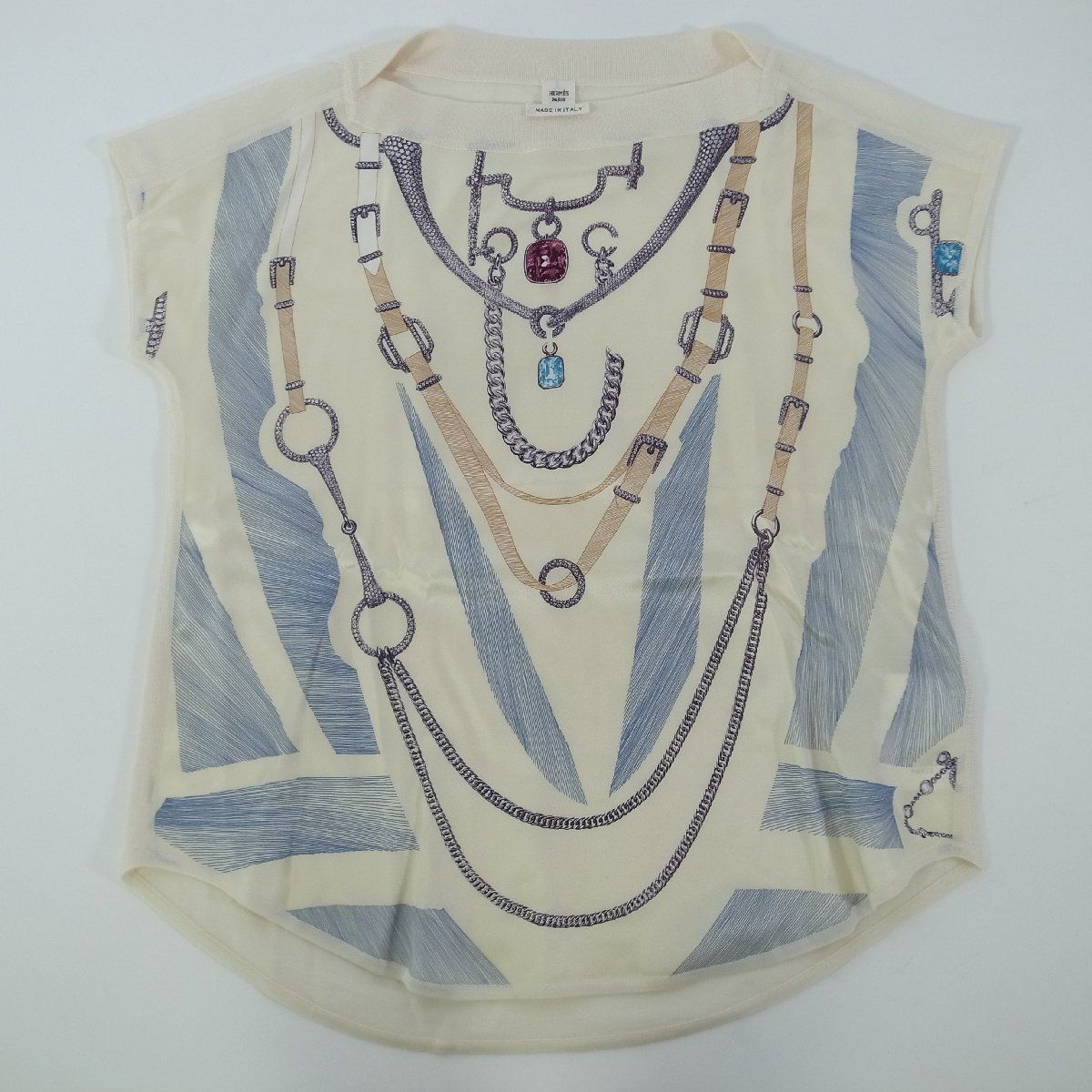 HERMES エルメス シルク×カシミヤ 半袖 スカーフニット 34