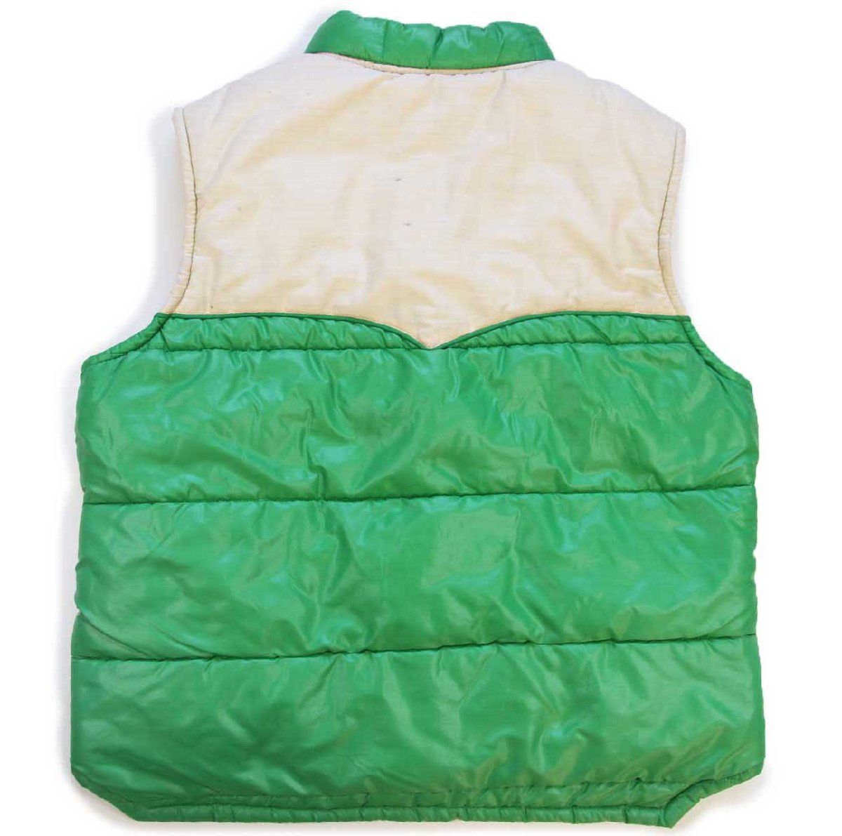 70 s Swingster ツートン ヨーク切り替え 中綿入り ナイロンベスト 黄緑×ベージュ M ビンテージ レーシング コンビ バイ