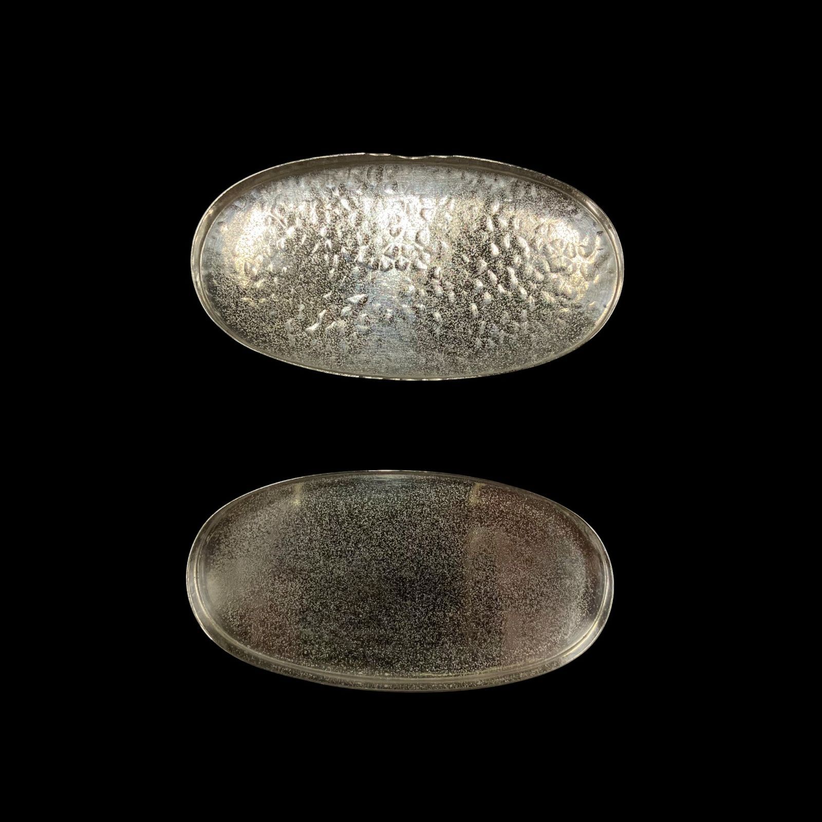 銀製 手打ち楕円形小物入れ 楊枝入れ