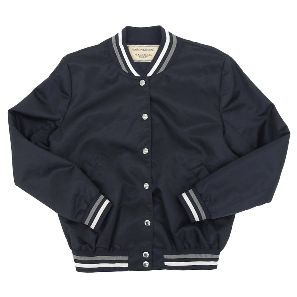 超 メゾンキツネ MAISON KITSUNE KWL-48500-B スタジャン サテンワッペン ブルゾン ネイビー S レディース