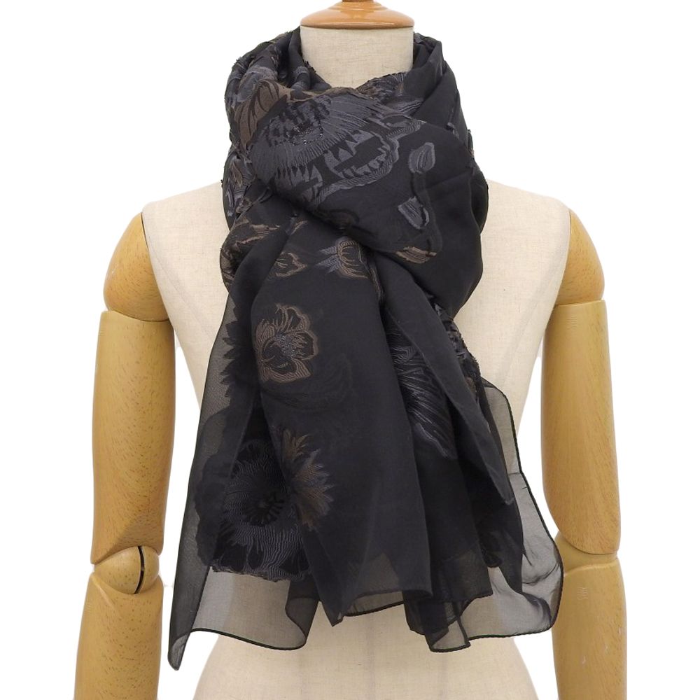 超 グッチ GUCCI アイテム フローラル ジャガード シースルー シルク99 ストール ショール 黒 大判 レディース 旅
