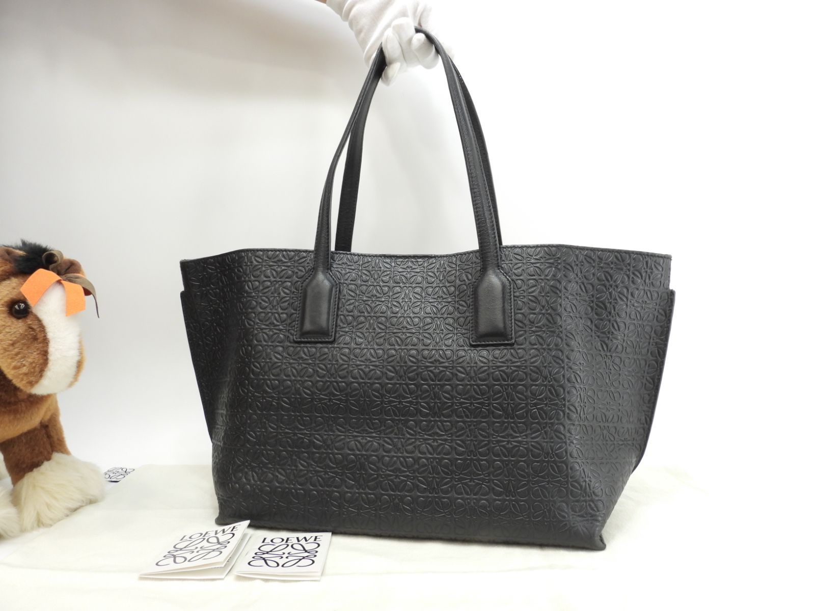 ロエベ Tショッパー リピートアナグラム レザー黒 トートバッグ 美品