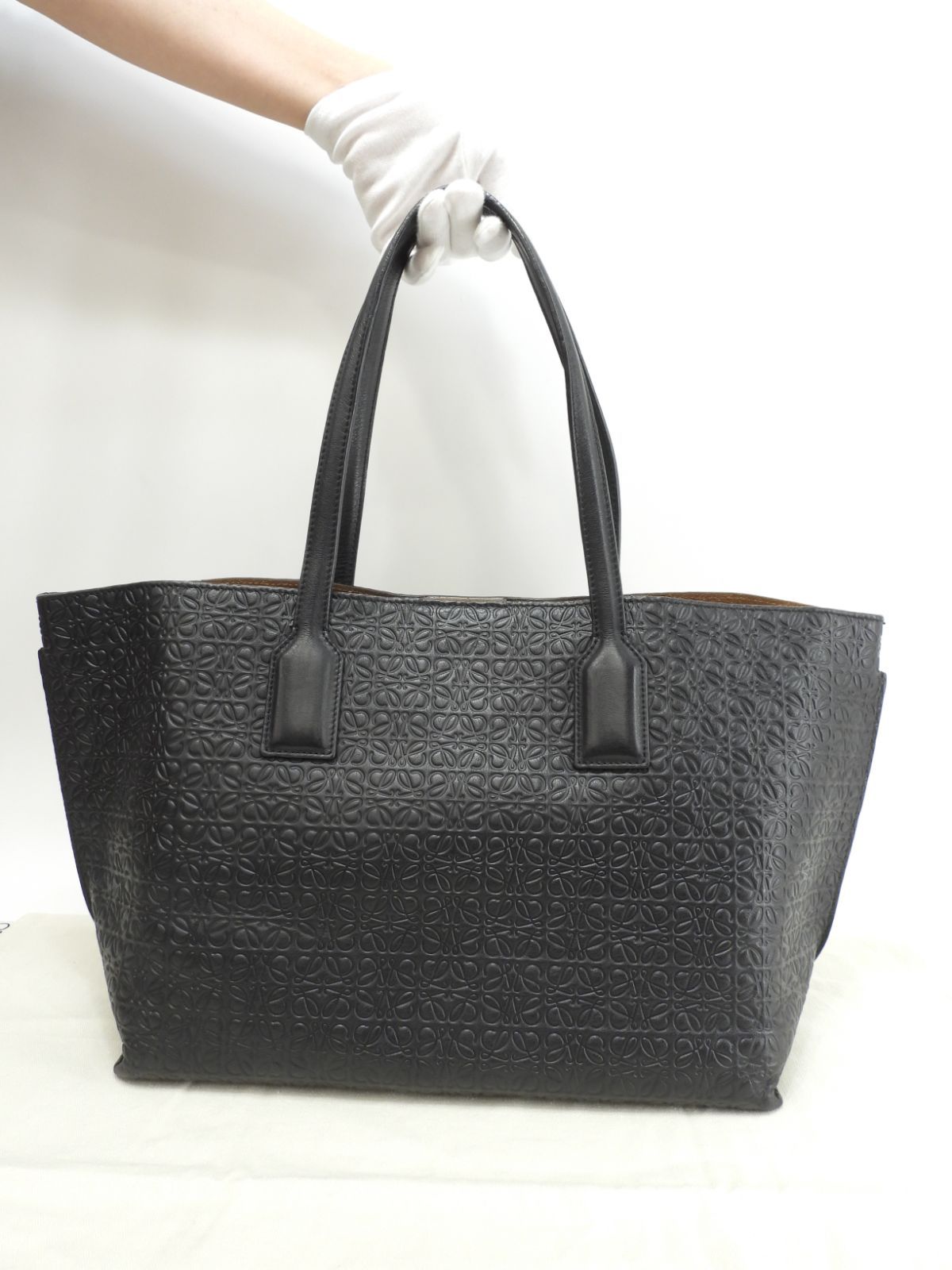 ロエベ Tショッパー リピートアナグラム レザー黒 トートバッグ 美品