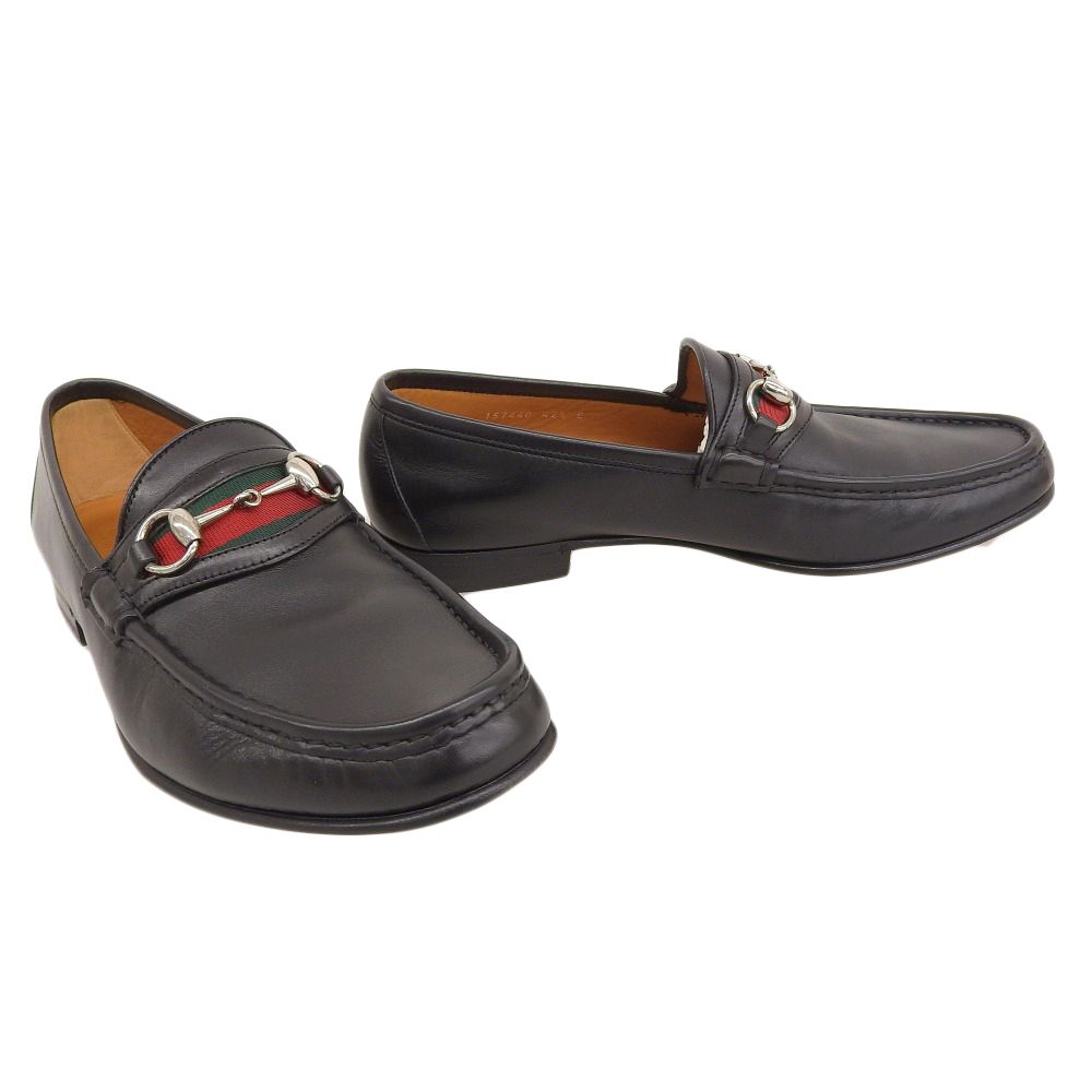 超 グッチ GUCCI 157440 シェリーライン ホースビット レザー ローファー ドレス シューズ 42.5 E 27.5cm 黒 メンズ ビジネス 程