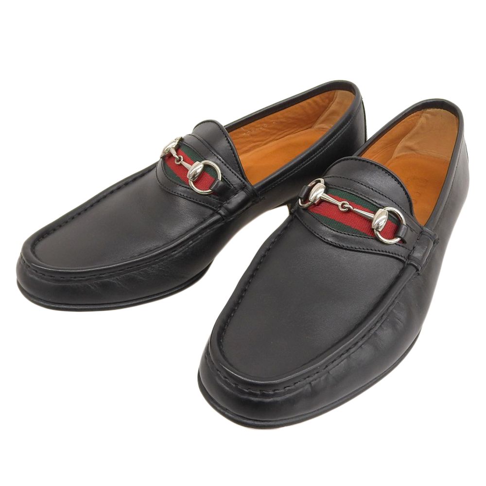 超 グッチ GUCCI 157440 シェリーライン ホースビット レザー ローファー ドレス シューズ 42.5 E 27.5cm 黒 メンズ ビジネス 程