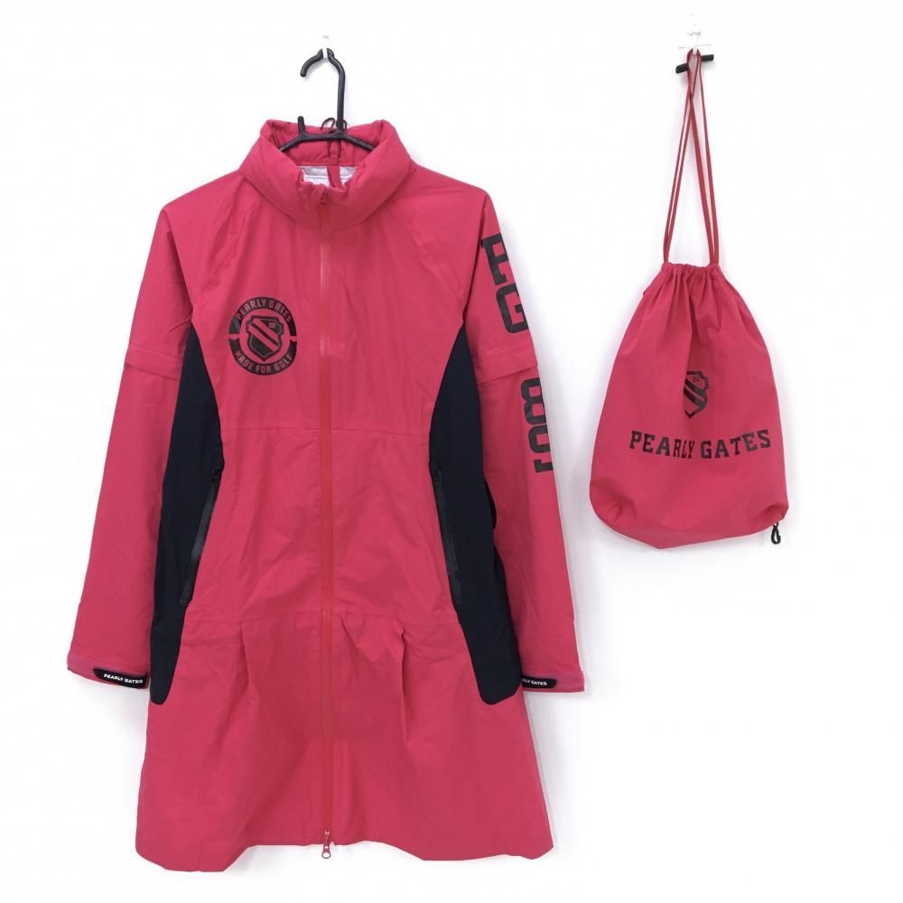 パーリーゲイツ 2WAYレインワンピース ピンク×ダークネイビー 袖着脱可 フード収納 レディース 1 M ゴルフウェア PEARLY GATES