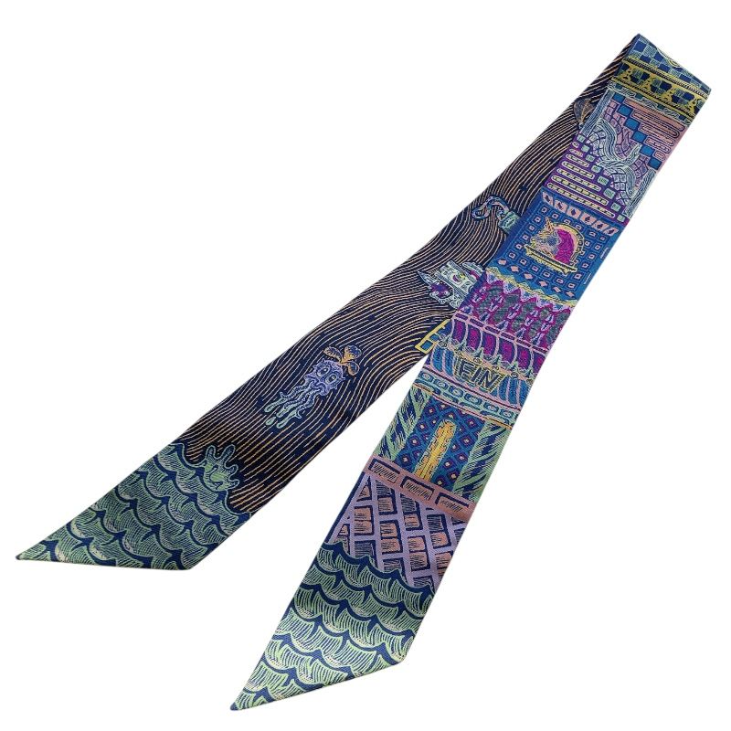 エルメス HERMES ツイリー SUPER SILK QUEST 紫 緑 青 シルク100％ レディース スカーフ