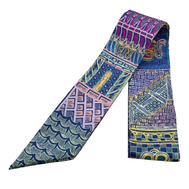 エルメス HERMES ツイリー SUPER SILK QUEST 紫 緑 青 シルク100％ レディース スカーフ