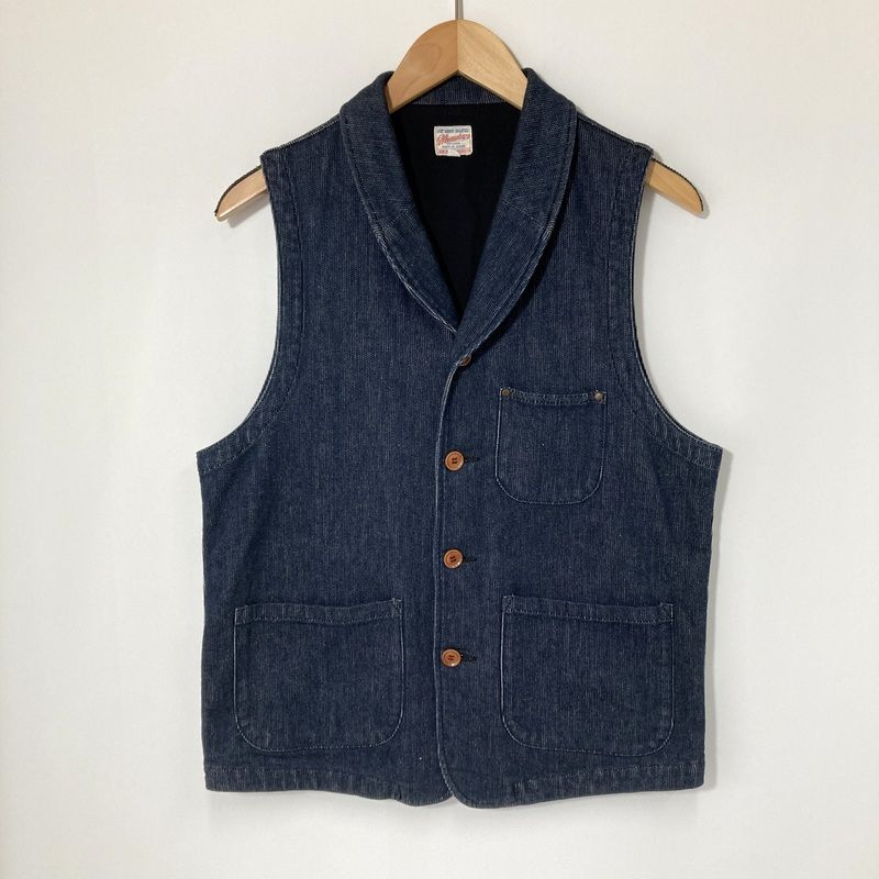 MOMOTARO JEANS 桃太郎ジーンズ ベスト デニムショール 古着 カジュアル メンズ サイズ40 Lサイズ相当 インディゴ アウター A15233