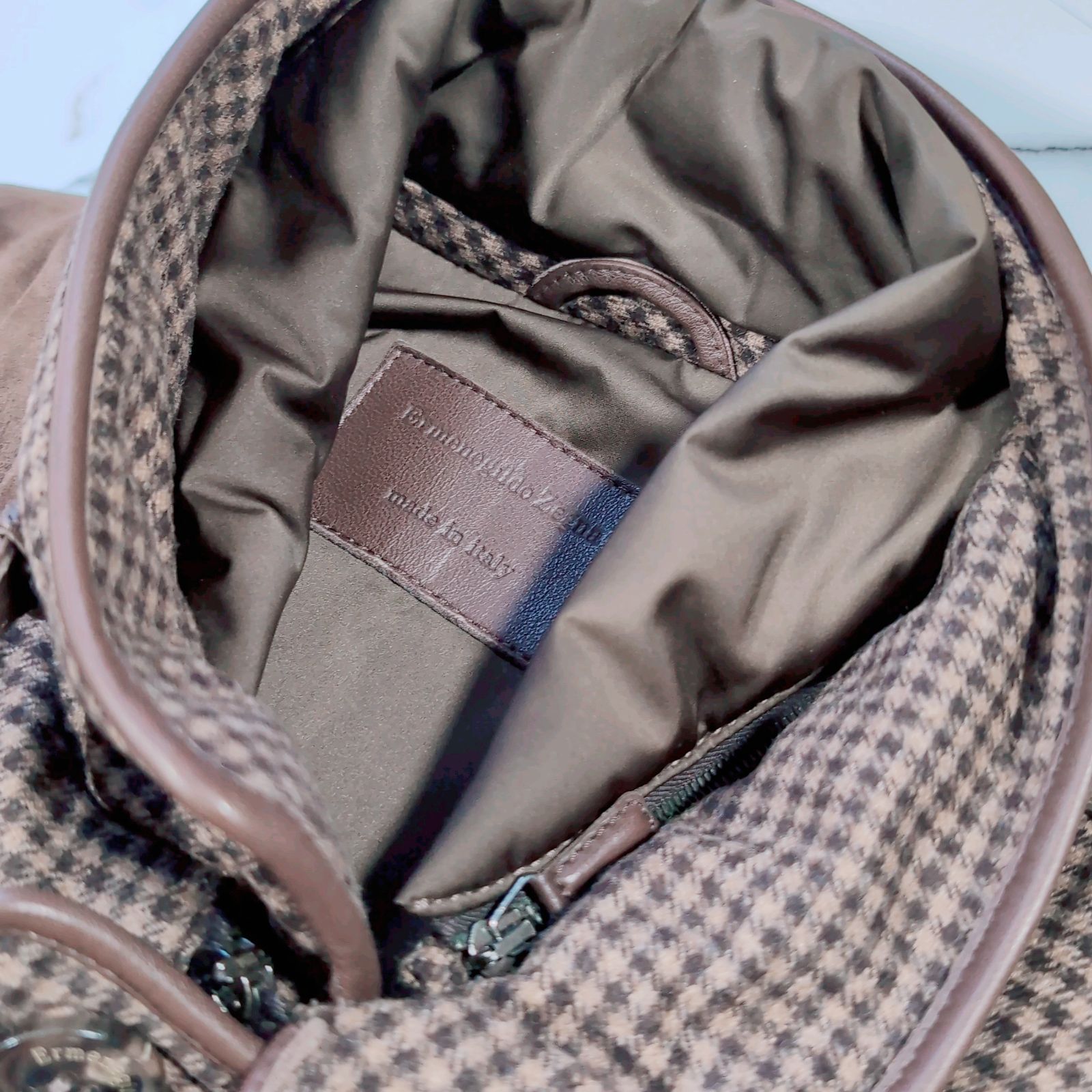 ハウンドトゥース レザーパイピング