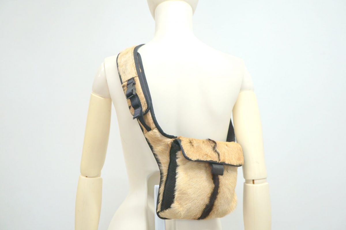 ミュウミュウ アーカイブ ウエストポーチ ベルトボディバッグ メッシュ ハラコレザー 茶 ブラウン MIUMIU 4425h