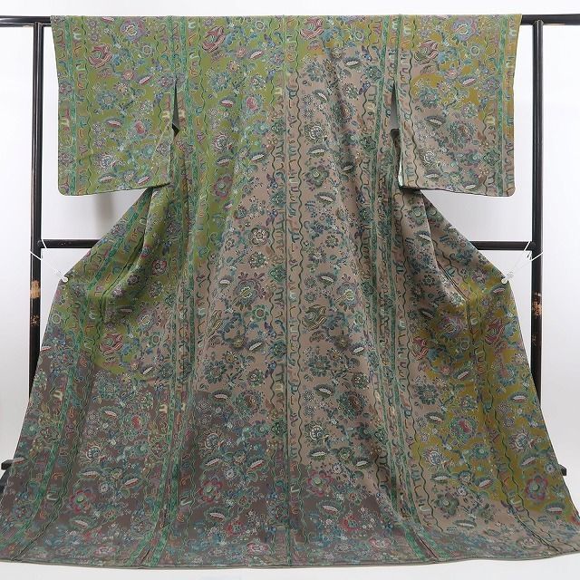 新品 前田仁仙 落款 更紗 着物“永遠に咲き誇る”仕付け糸付 訪問着 5492 新品 前田仁仙 落款 更紗 着物 正絹 仕付け糸付 お召訪問着 3118