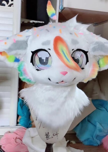 着ぐるみヘッド ドラゴン NO.428 白 虹色 全頭ヘッド ケモノ ファースーツ ぬいぐるみ コスプレ コスチューム kigurumi