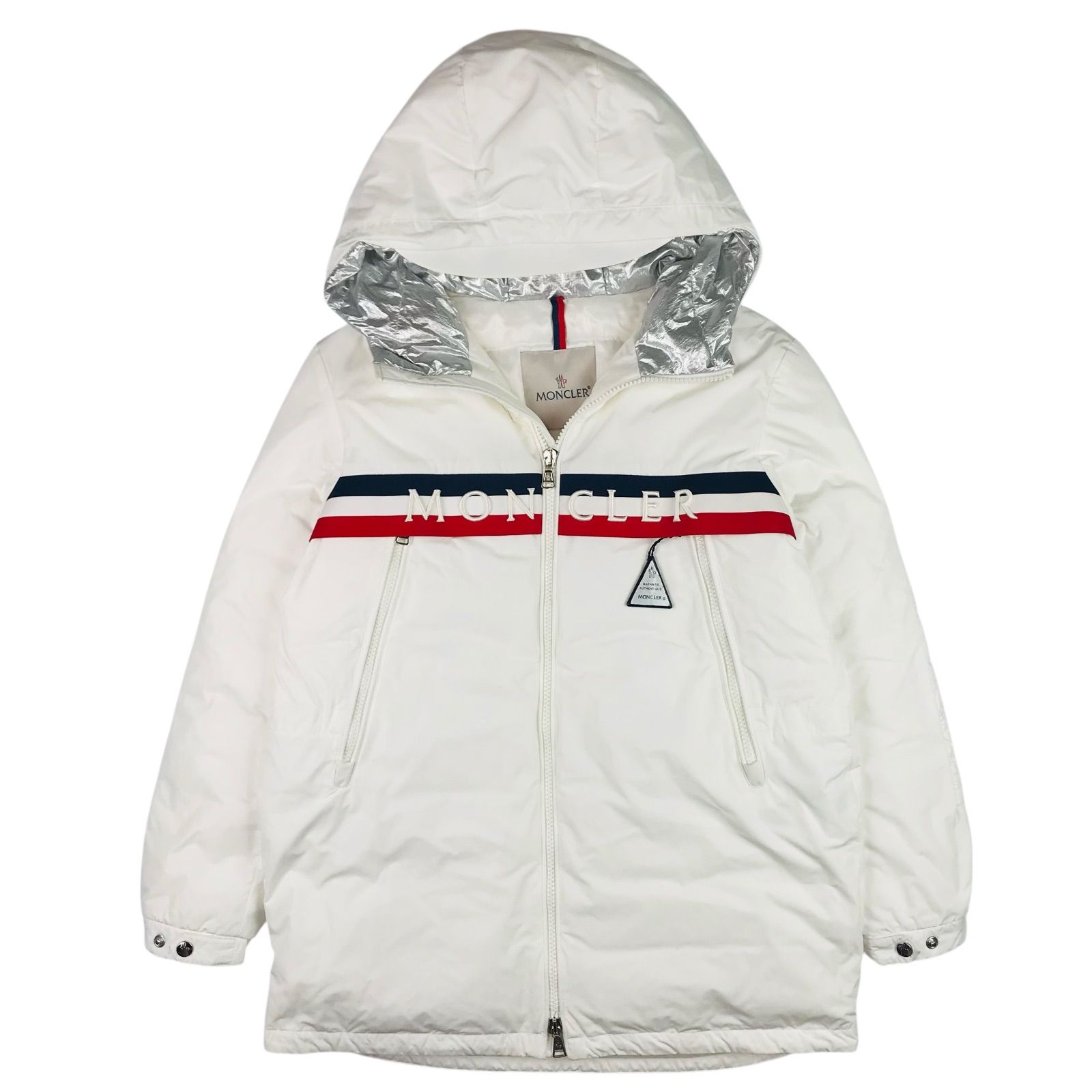 MONCLER モンクレール ボーイズ ブランドロゴ刺繍 フード付き ダブルジップ ダウンコート 10 A 140㎝ チルドレン キッズダウンジャケット 秋冬物 カジュアル ブランド アウター ホワイト