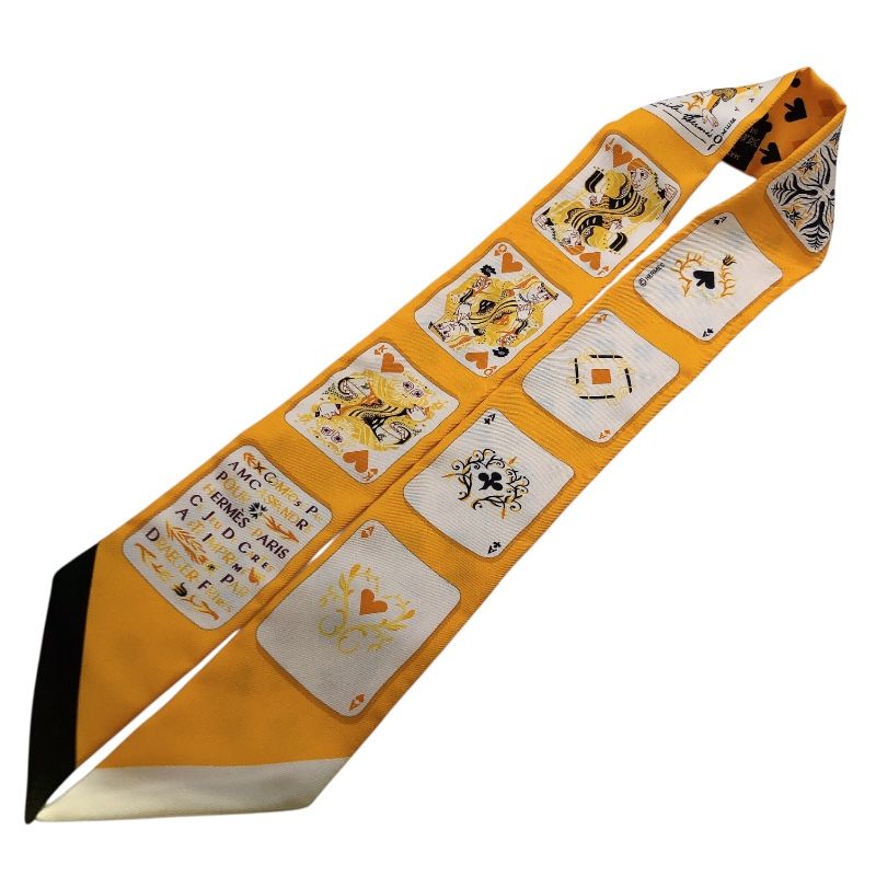 エルメス HERMES ツイリー トランプ JEU DE CARTES 黄 白 黒 シルク レディース スカーフ