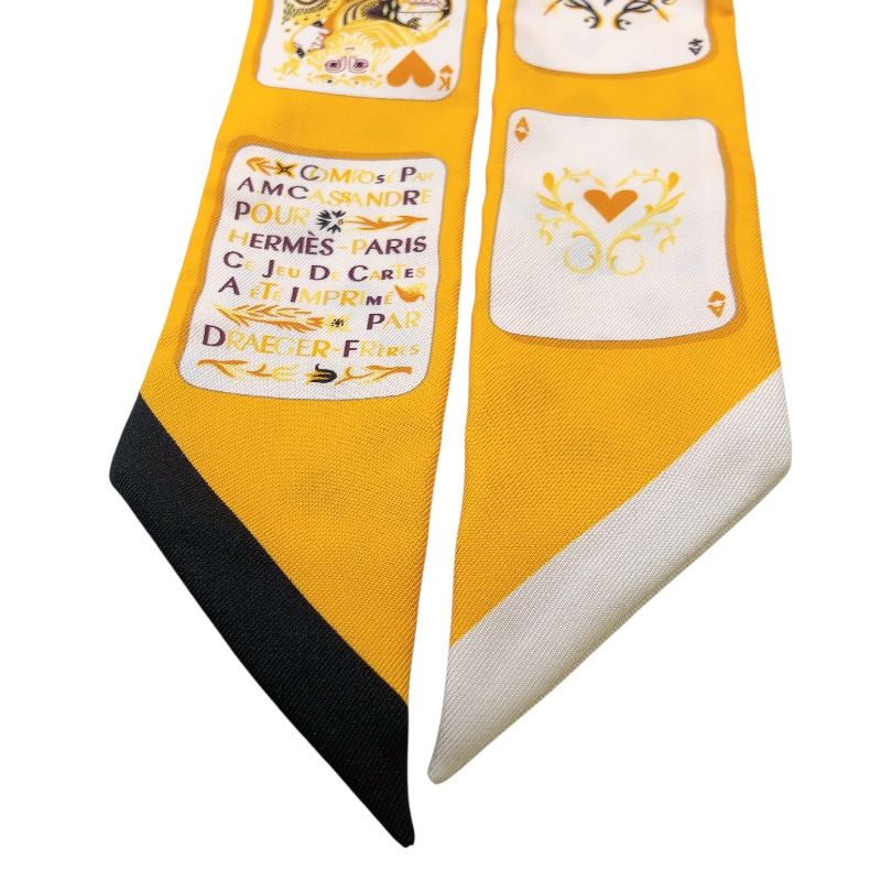  エルメス HERMES ツイリー トランプ JEU DE CARTES 黄 白 黒 シルク レディース スカーフ その他 小物