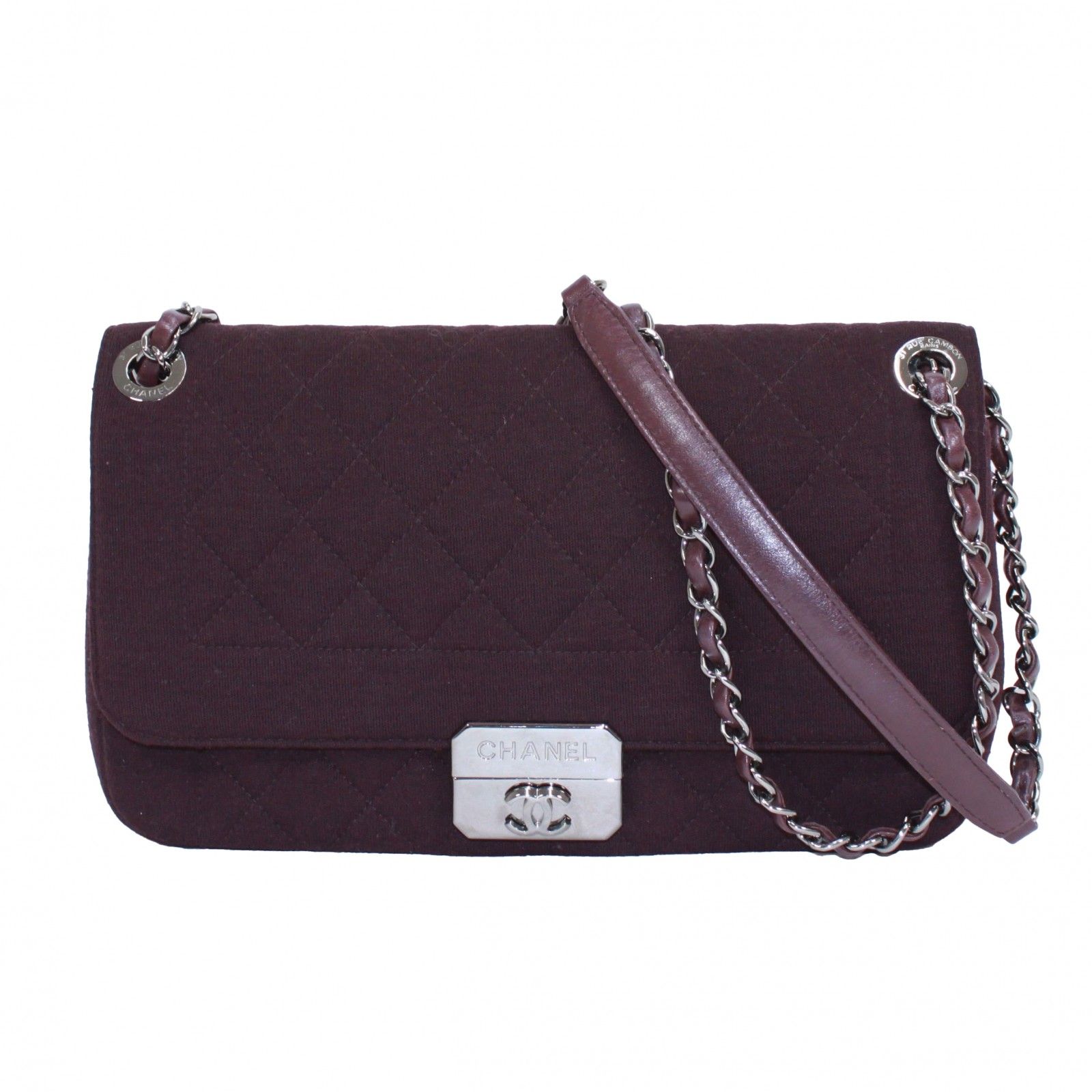 CHANEL シャネル チェーンショルダー マトラッセ ショルダーバッグ コットン レザー パープル レディース