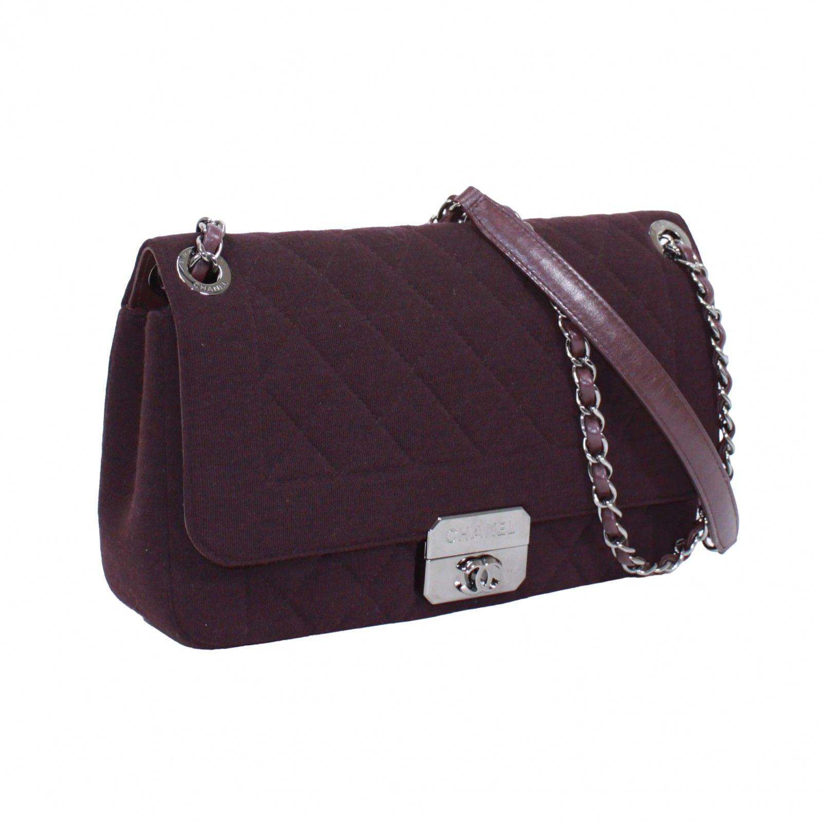 CHANEL シャネル チェーンショルダー マトラッセ ショルダーバッグ コットン レザー パープル レディース