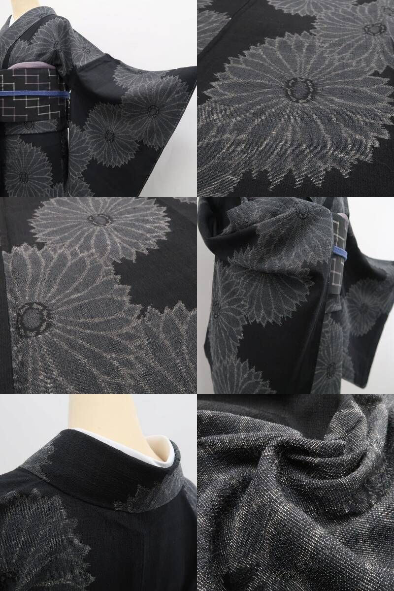  ❁tomihisa❁ 奥順謹製 はたおり娘 縮 証紙付 着物 仕付け糸付 胴抜き仕立て 日常を飾るモノトーン 結城紬 7167 紬 着物