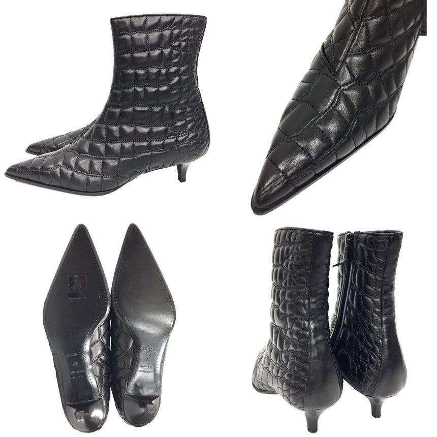 HERMES エルメス キルティングレザー ショートブーツ レディース ブラック 黒 aq 11643