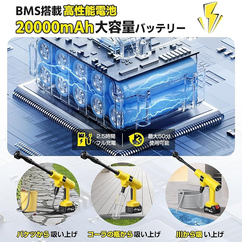 2025新登場強化版】高圧洗浄機 コードレス 充電式 バッテリー式 洗車機