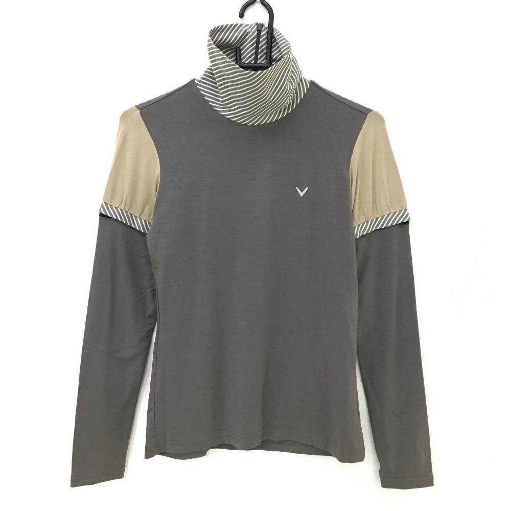 新品】キャロウェイ 2WAY長袖ハイネックシャツ ブラウン×白 ネック斜め