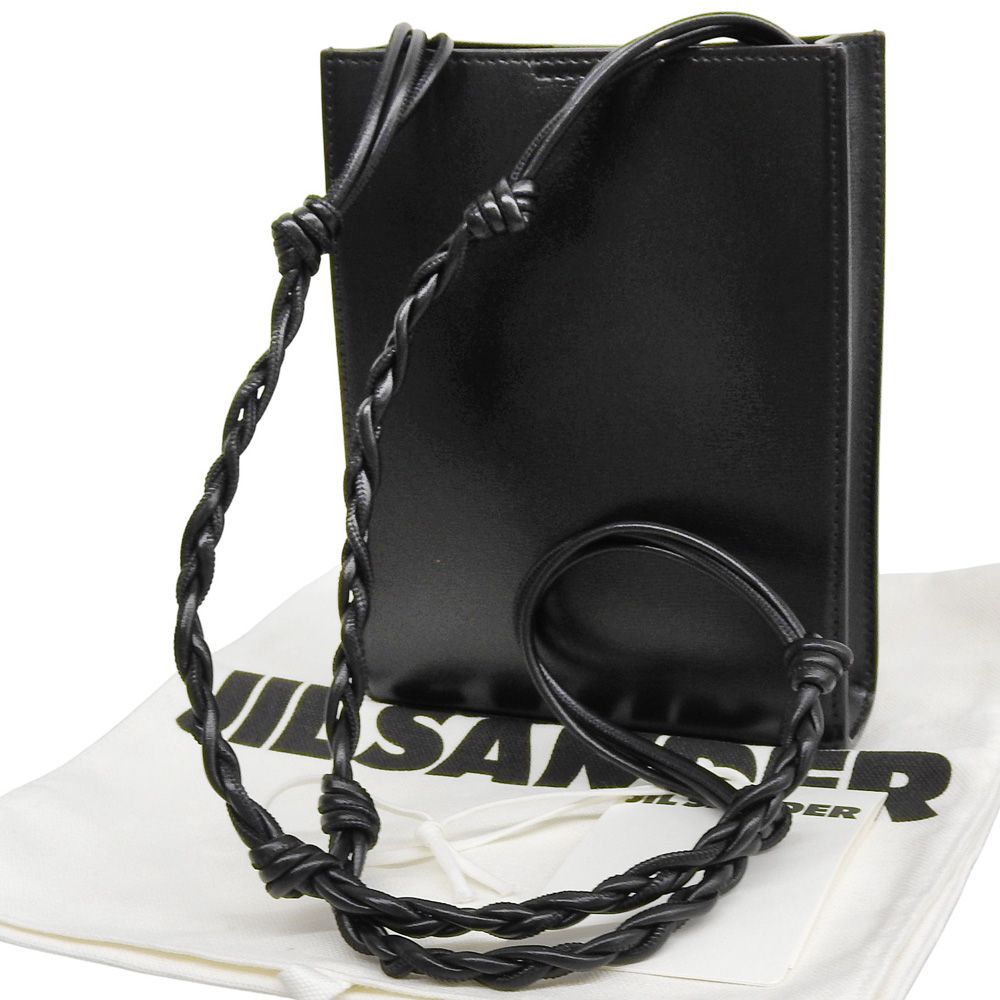 超 ジルサンダー JIL SANDER Tangle SM タングル ボックスカーフレザー ショルダー クロスボディバッグ 黒 定価129800円
