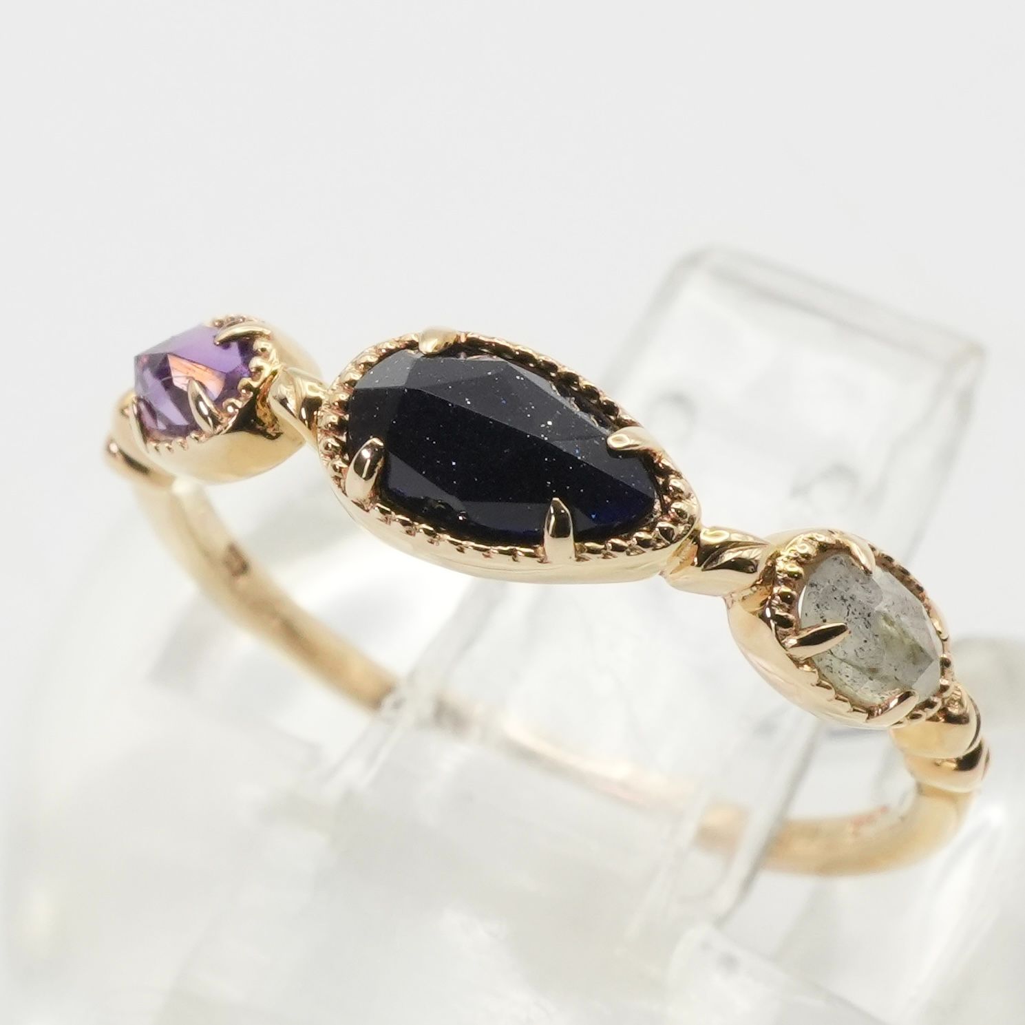 アガット アメジスト×紫金石×ラブラドライト K10 リング/24-1057