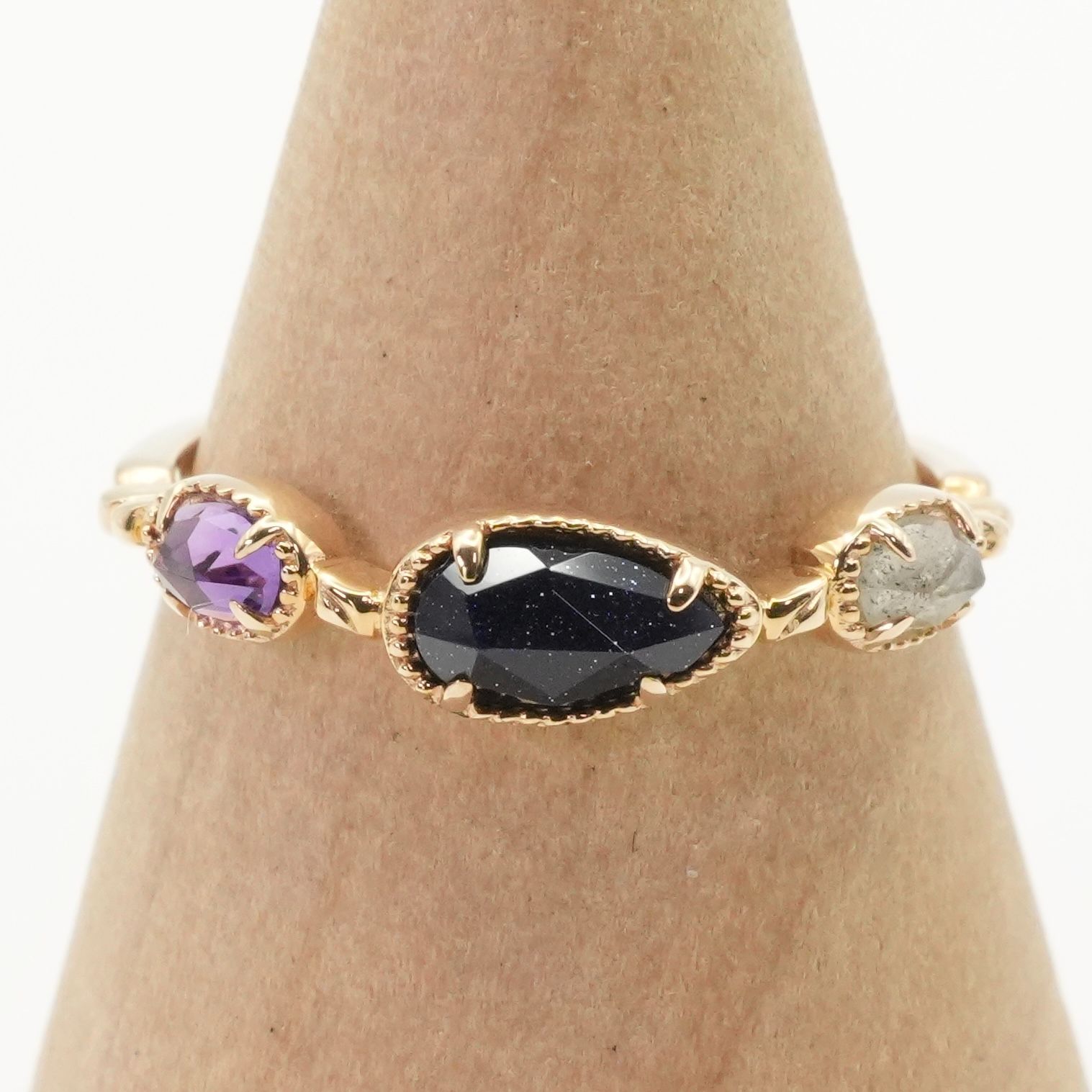 アガット アメジスト×紫金石×ラブラドライト K10 リング/24-1057