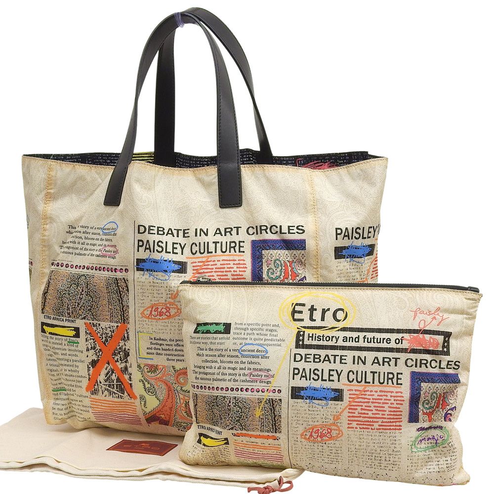 超 エトロ ETRO 2020年日本 バーシブル タブロイドナイロン ペイズリー レザー ショルダー トートバッグ 超 クラッチ付 定価96800円
