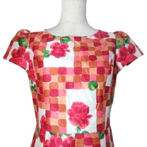 M`S GRACY　エムズグレイシー　パフスリーブ半袖ワンピース　サイズ３８ エムズグレイシー M'S GRACY タックワンピース PM-221116-2 ひざ丈