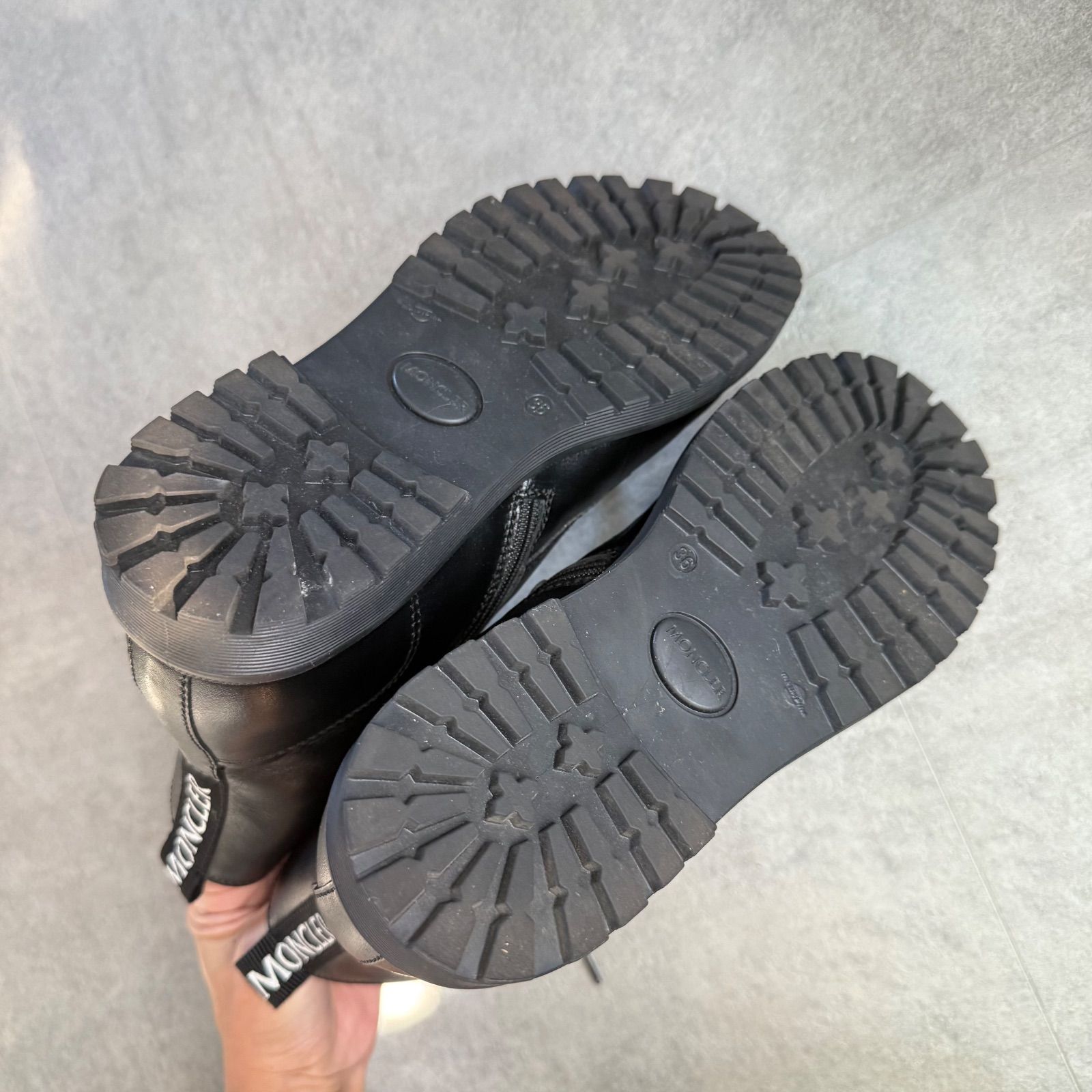  MONCLER モンクレール レザー レースアップブーツ ブラック 黒 36 レディース 23 cm トリコロール その他 ブーツ