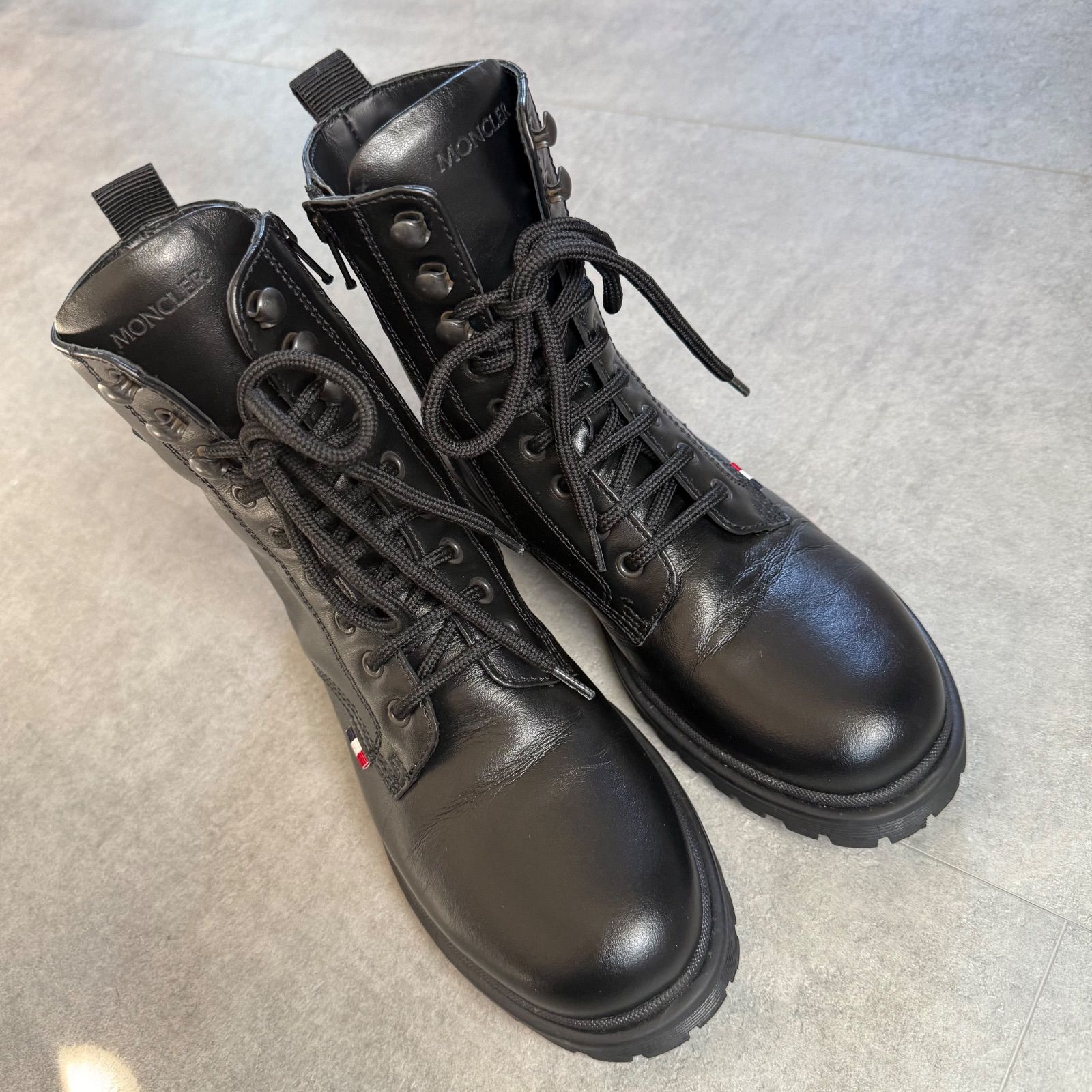 MONCLER モンクレール レザー レースアップブーツ ブラック 黒 36 レディース 23 cm トリコロール