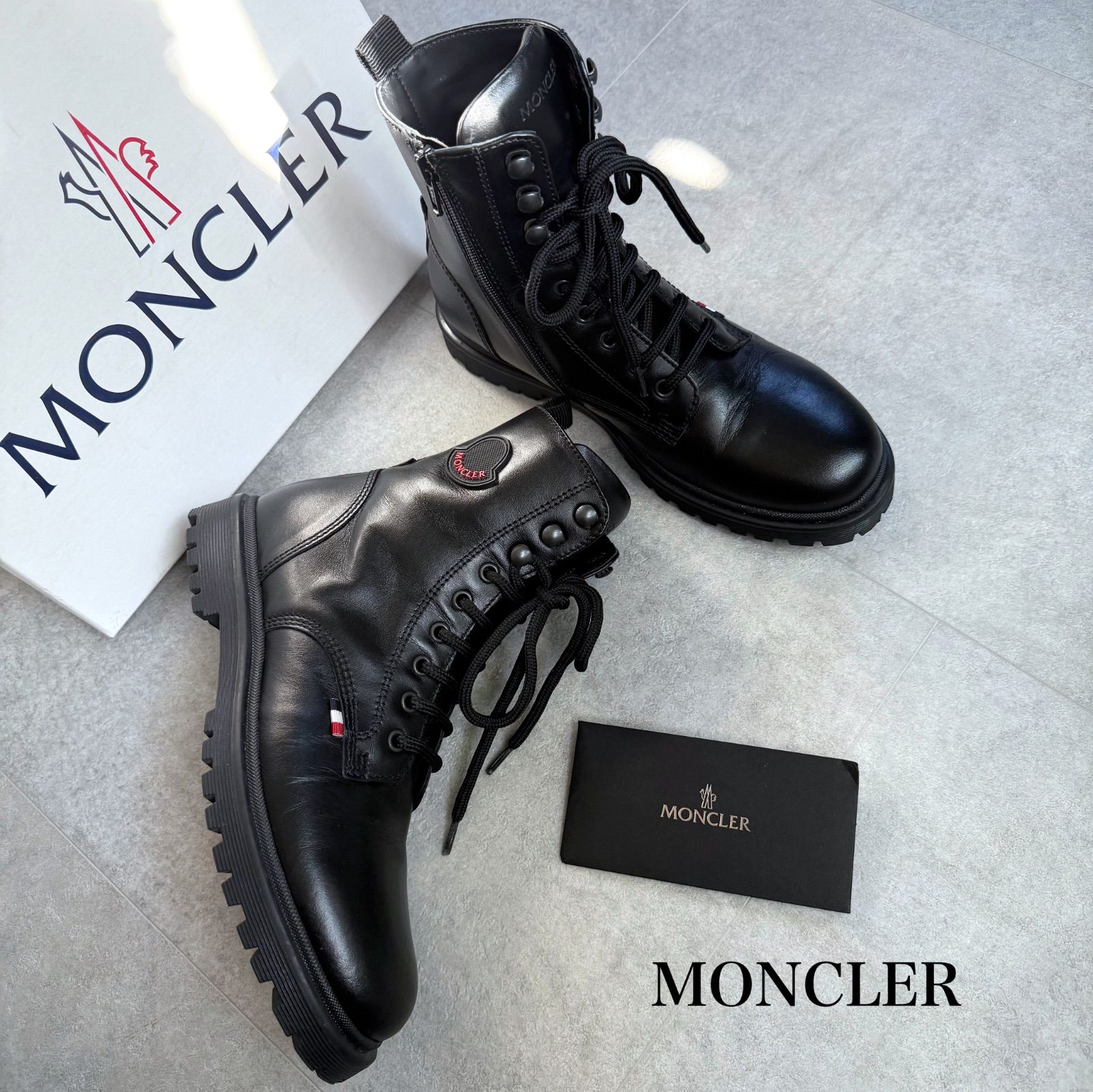 MONCLER モンクレール レザー レースアップブーツ ブラック 黒 36 レディース 23 cm トリコロール