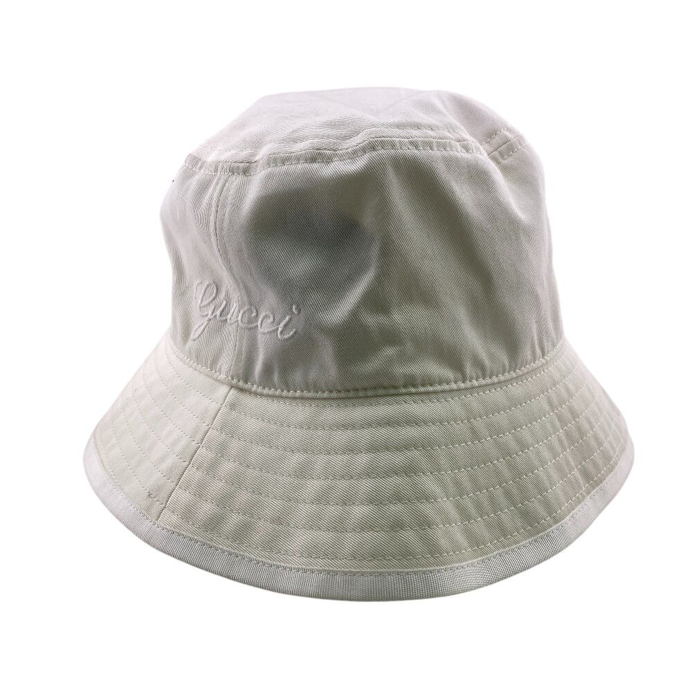 GUCCI グッチ 782733 バケットハット 帽子 ロゴ コットン ハット ホワイト ユニセックス ブランド