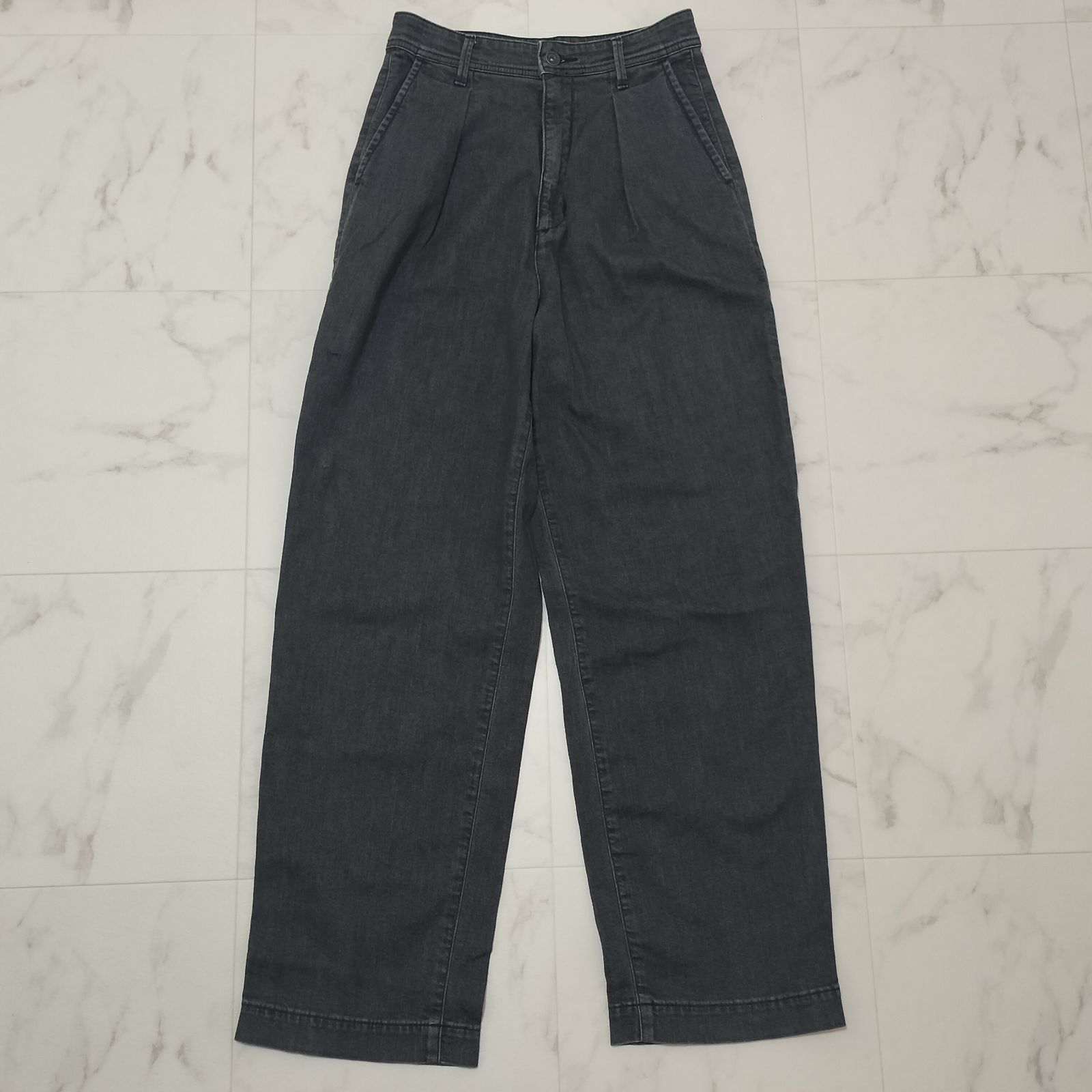 YANUK ヤヌーク タックデニムパンツ ウォーングレー M