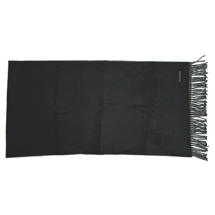 エルメス HERMES マフラー カシミア ブラック 刺繍ロゴ 大判
