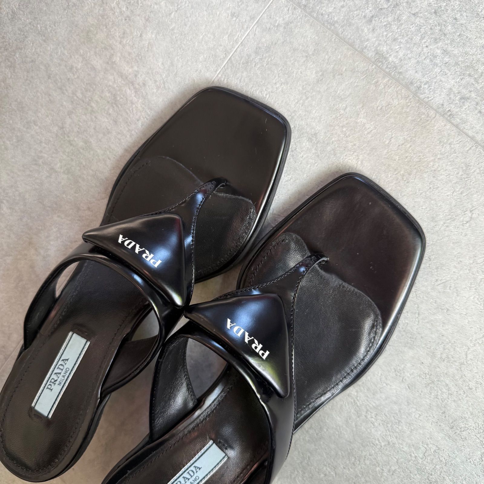 美品 PRADA プラダ 三角ロゴ レザー ミュール ブラック 黒 36 1/2