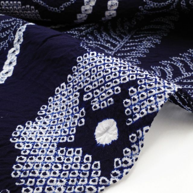  夏物 本場有松鳴海絞り 浴衣 リサイクル 有松 ゆかた 絞り 木綿 濃藍色地 ネイビー系 花柄 リーフ柄 カジュアル 夏 有松絞り 夕涼み 花火大会 祭 仕立て上がり 身丈157 裄丈66 Ｍサイズ みやがわ sb 16625 浴衣単品 浴衣