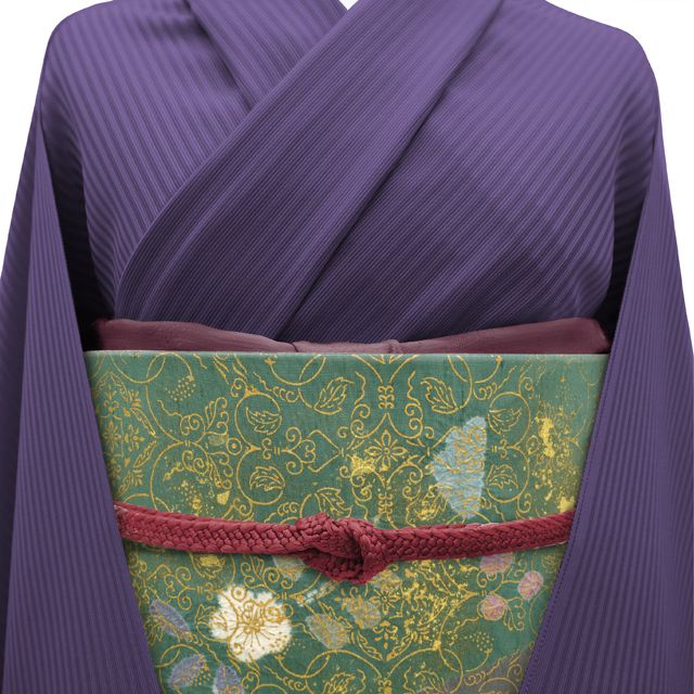  本場牛首紬 袋帯 リサイクル 石川県指定無形文化財 白山工房 全通 手織り 緑 グレー 染め分け地 絞り 草花柄 金彩加工 葡萄唐草 上品 上質 カジュアル 牛首紬 春 秋 冬 仕立て上がり みやがわ sb 54699 袋帯 帯