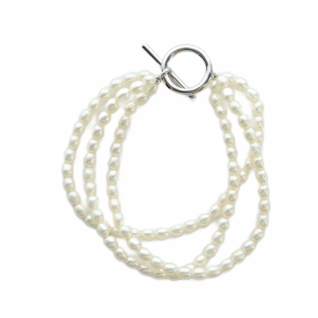 ノーブランド品 ブレスレット 淡水パール 真珠 3連 Silver925 マンテル 白 ホワイト GY18 MQ
