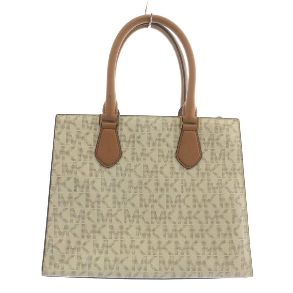マイケルコース MICHAEL KORS トートバッグ ショルダー 2WAY PVC レザー シグネチャー 総柄 スタッズ ロゴ ゴールド金具 白 ホワイト 茶色 ブラウン 35F7GBDT6B XZ GY18