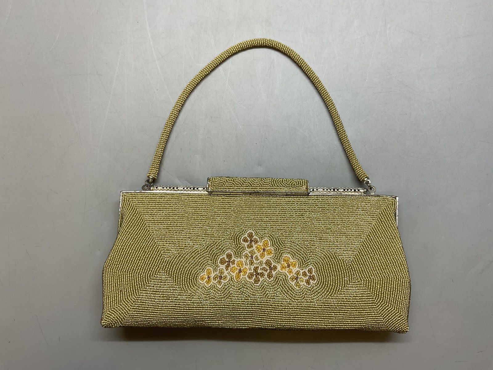 Bag 26 和装バック パーティーバッグ ハンドバッグ ビーズ細工 ブラウン 茶系 がま口 昭和レトロ