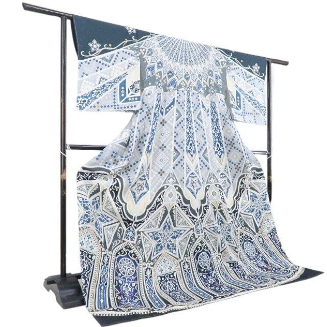 新品 お仕立て上がり品 着物 正絹 仕付け糸付 トールサイズ 訪問着 6896 新品 岡重 紋紗 お仕立て上がり品 更紗 夏着物 仕付け糸付 トール