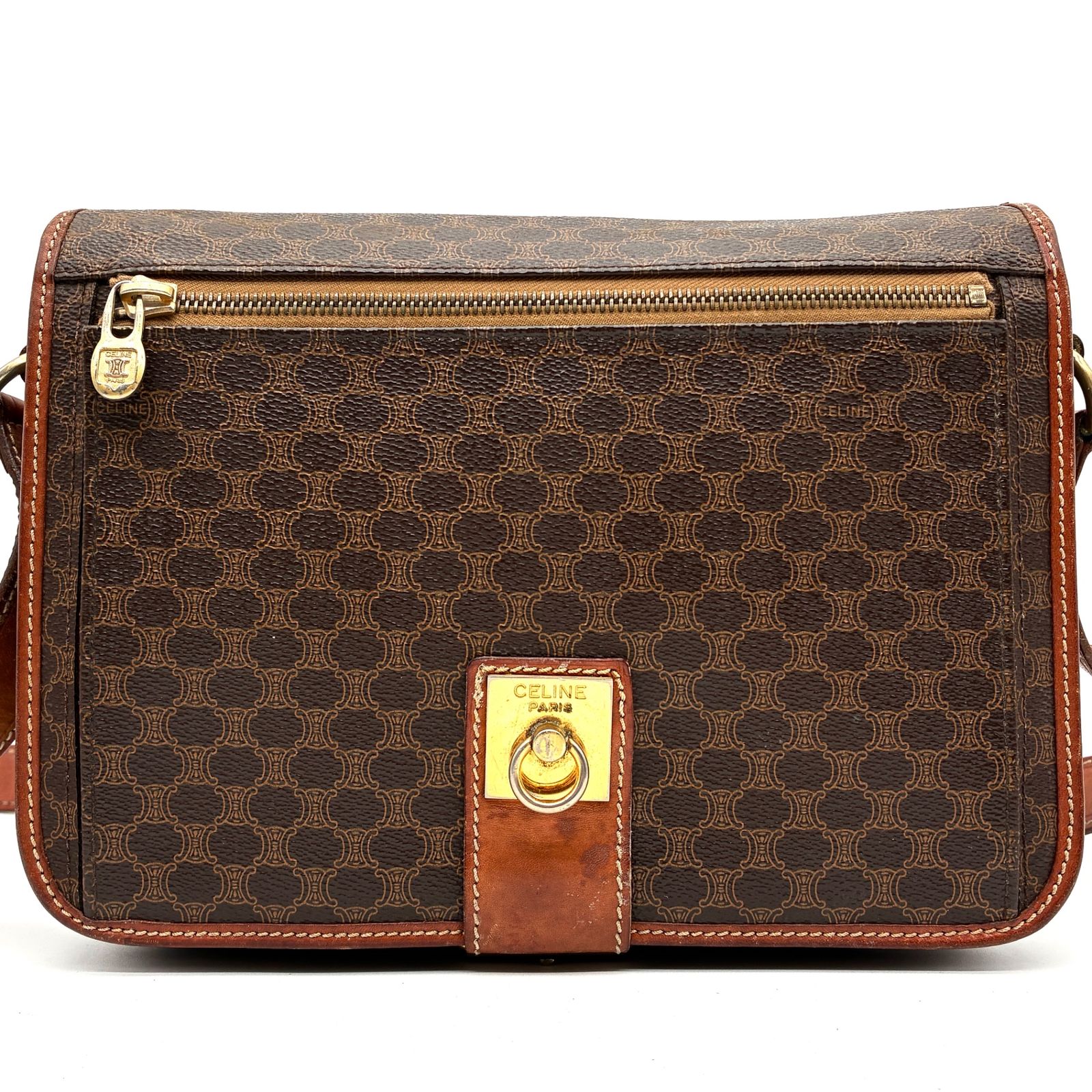 CELINE セリーヌ ショルダーバッグ マカダム トリオンフ 斜め掛け クロスボディ ヴィンテージ フラップ レディース ブラウン