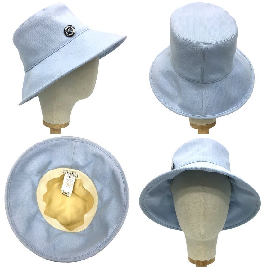 HERMES エルメス 帽子 ハット CHAPEAU FEMME GAELLE TOILE DE 231035 N 6 G 57 ブルー系 aq 11638