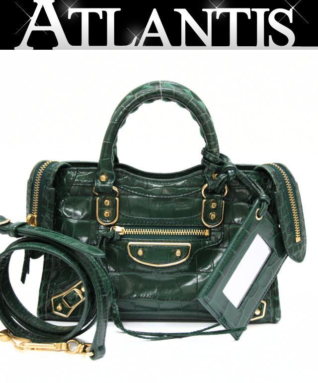 バレンシアガ ナノシティ 2 WAYバッグ クロコ型押しレザー グリーン 505982 72530